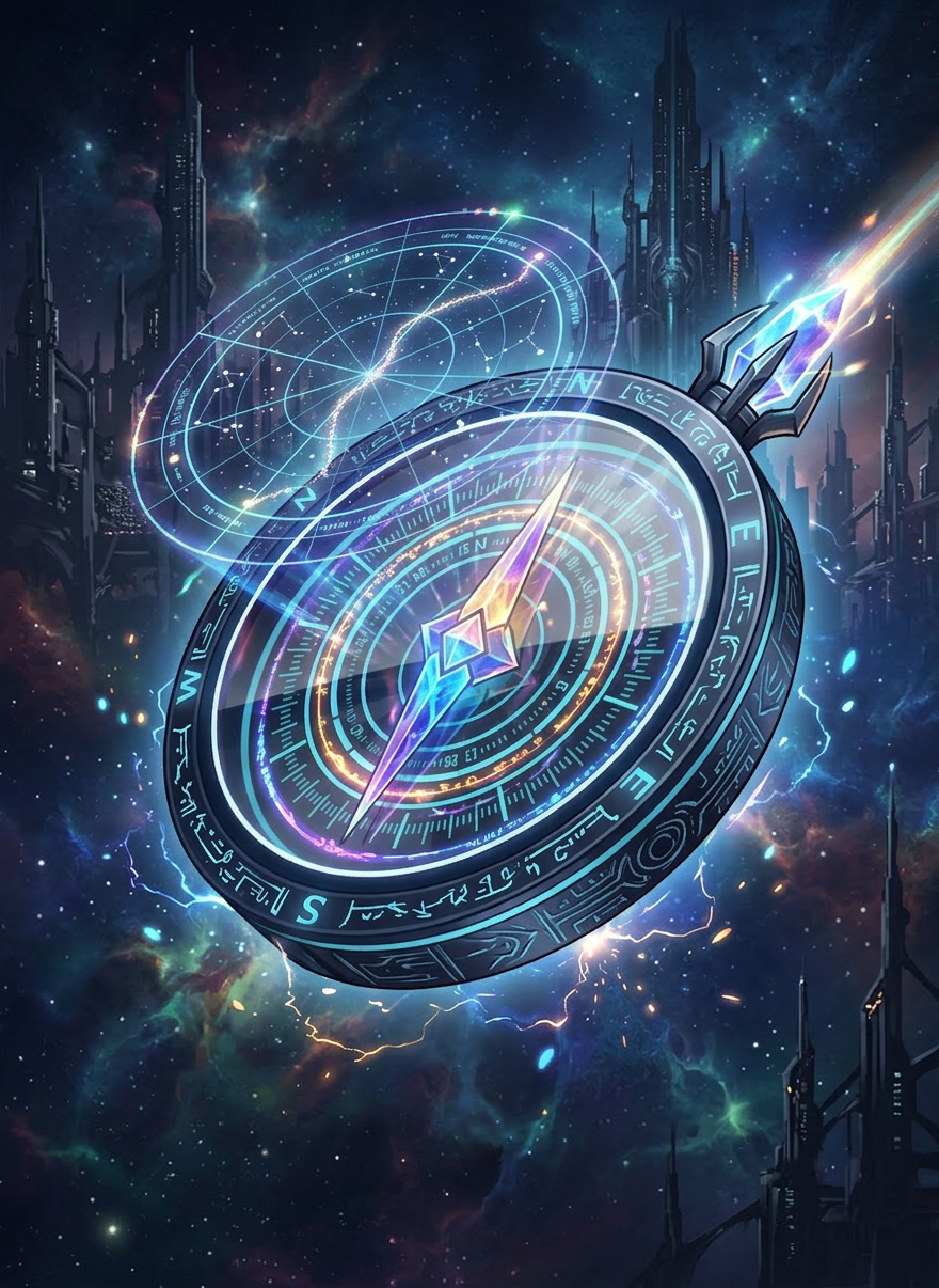 Modern anime-style compass with a sci-fi feel, clean lines, subtle glow, dark navy and black palette with cool blue accents, transparent background Modern anime-style compass with a sci-fi feel, clean lines, subtle glow, dark navy and black palette with cool blue accents, transparent background
